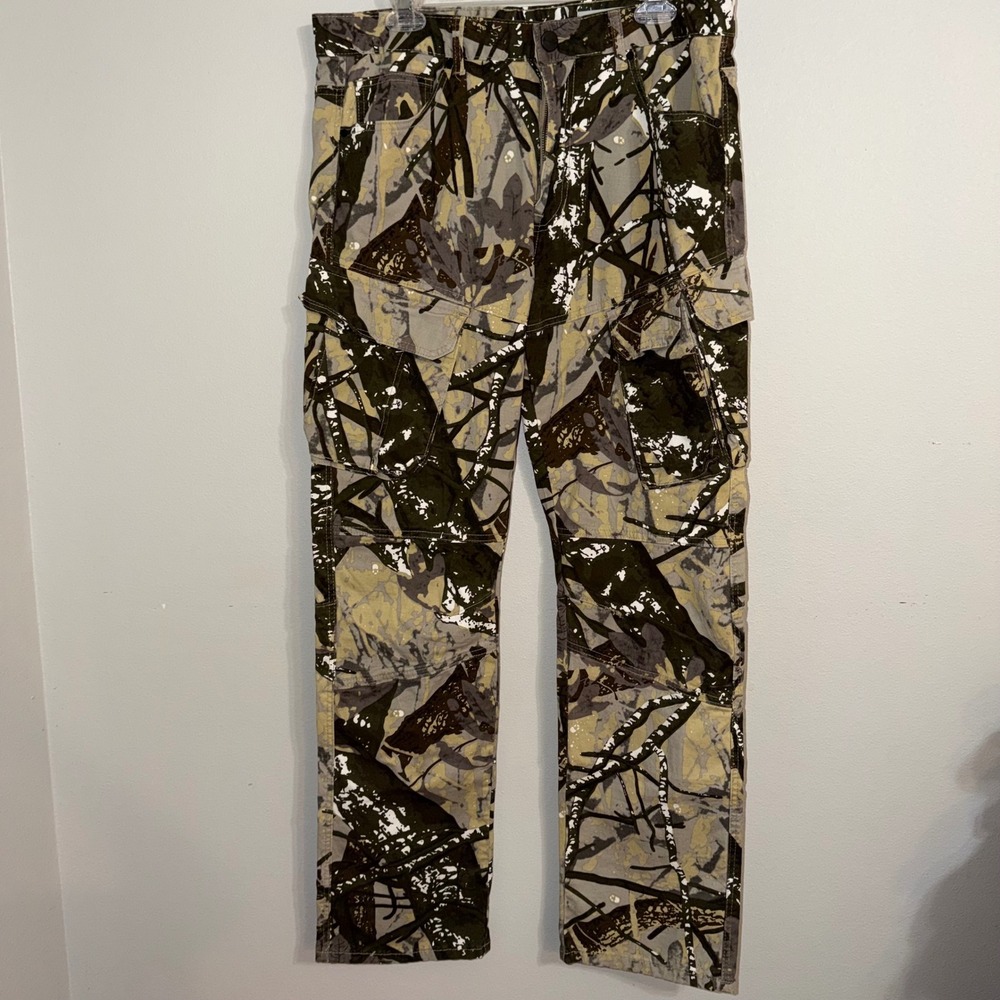 Smoke Rise Mens Camo Cargo Pants W34 Branch Leaf Tactical Streetwear Brown Green
